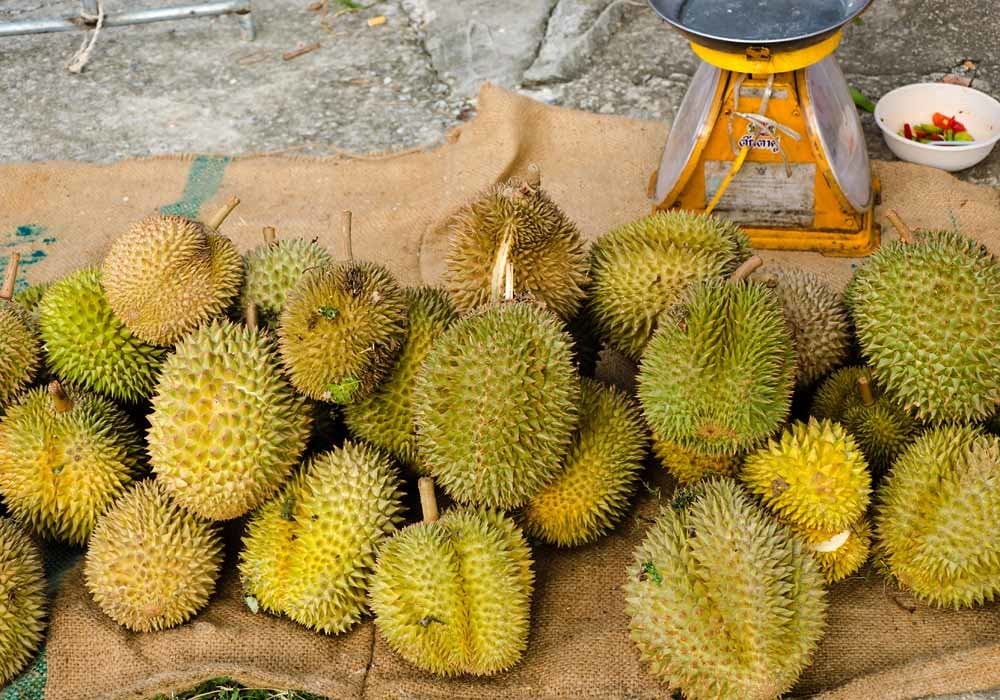 Durian for sale in a local Indonesian market