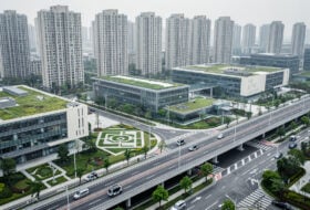 Aerial view of integrated campus district with residential, R&D, and infrastructure zones, Shenzhen