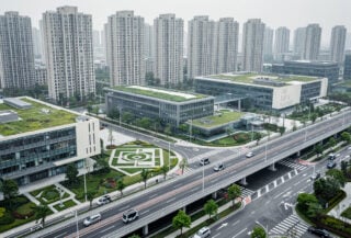Aerial view of integrated campus district with residential, R&D, and infrastructure zones, Shenzhen