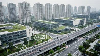Aerial view of integrated campus district with residential, R&D, and infrastructure zones, Shenzhen