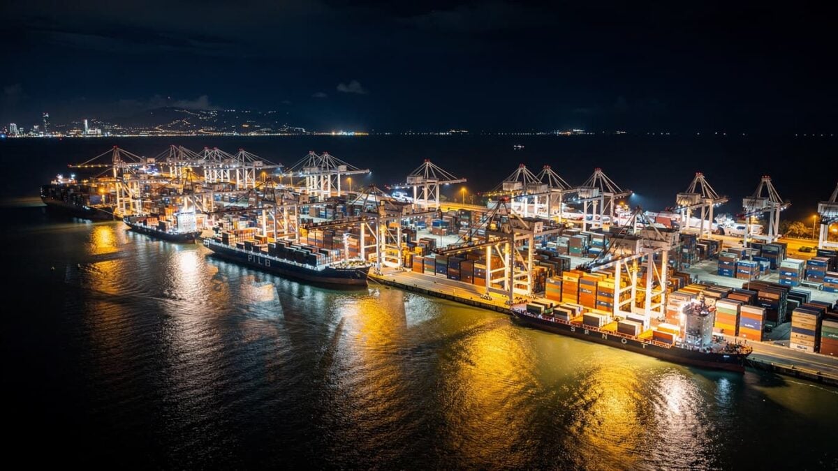 Container port at night, Manila Bay, Philippines