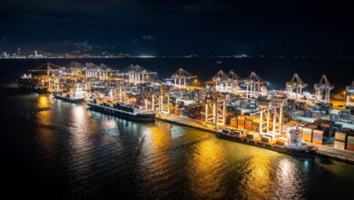 Container port at night, Manila Bay, Philippines