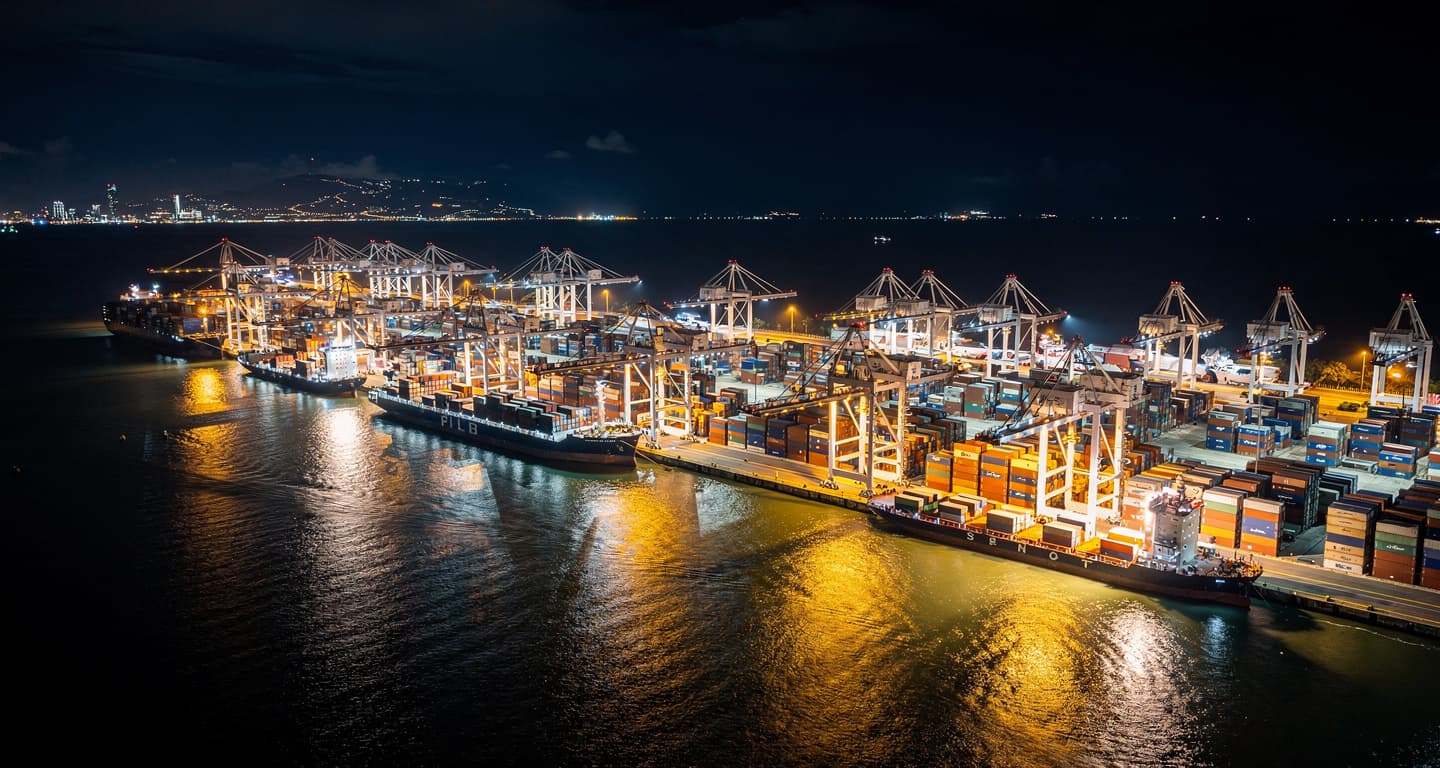 Container port at night, Manila Bay, Philippines