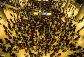 Crowded train station during Spring Festival travel rush, China