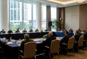 Defence ministers at formal conference, Singapore, institutional setting