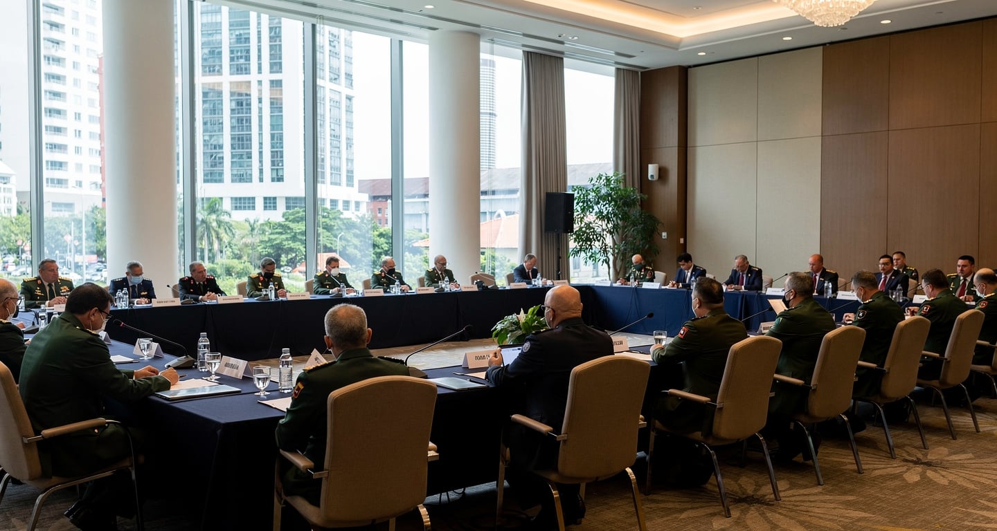 Defence ministers at formal conference, Singapore, institutional setting