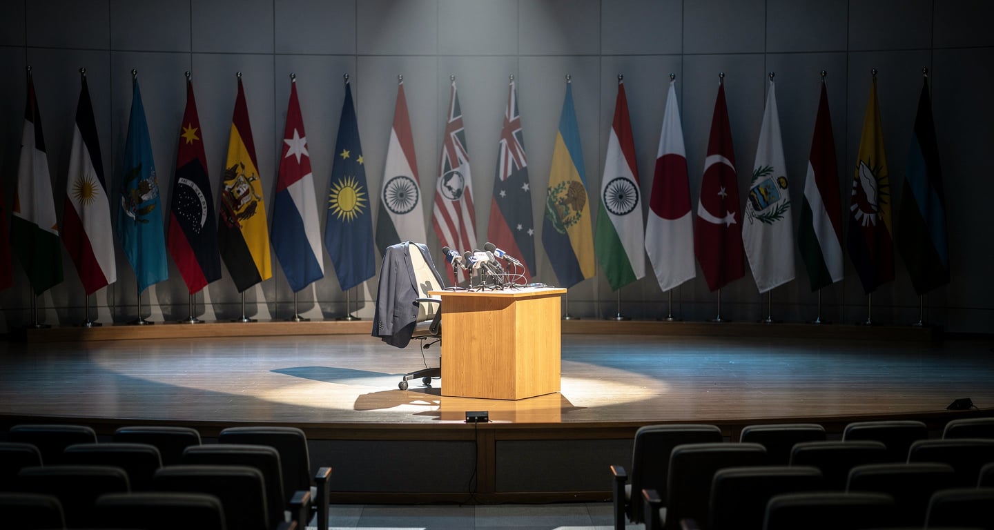 Defense Secretary Hegseth at a podium in Singapore with Indo-Pacific flags