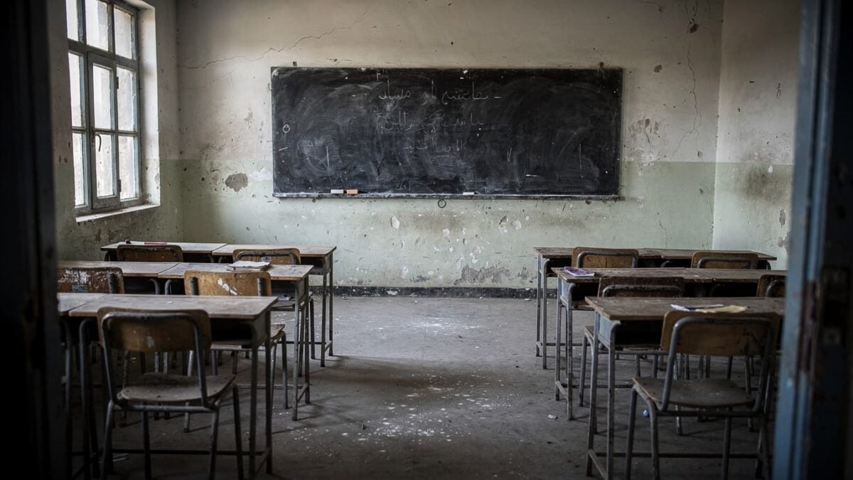 Empty classroom in a school building, Kabul, Afghanistan
