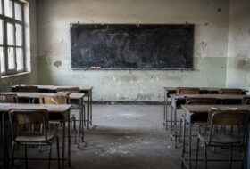 Empty classroom in a school building, Kabul, Afghanistan
