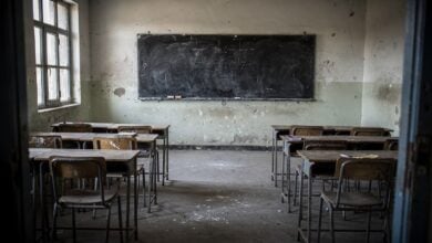 Empty classroom in a school building, Kabul, Afghanistan