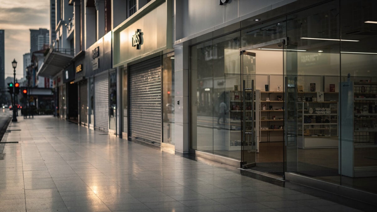 Empty storefronts and quiet shopping aisles on Orchard Road, Singapore