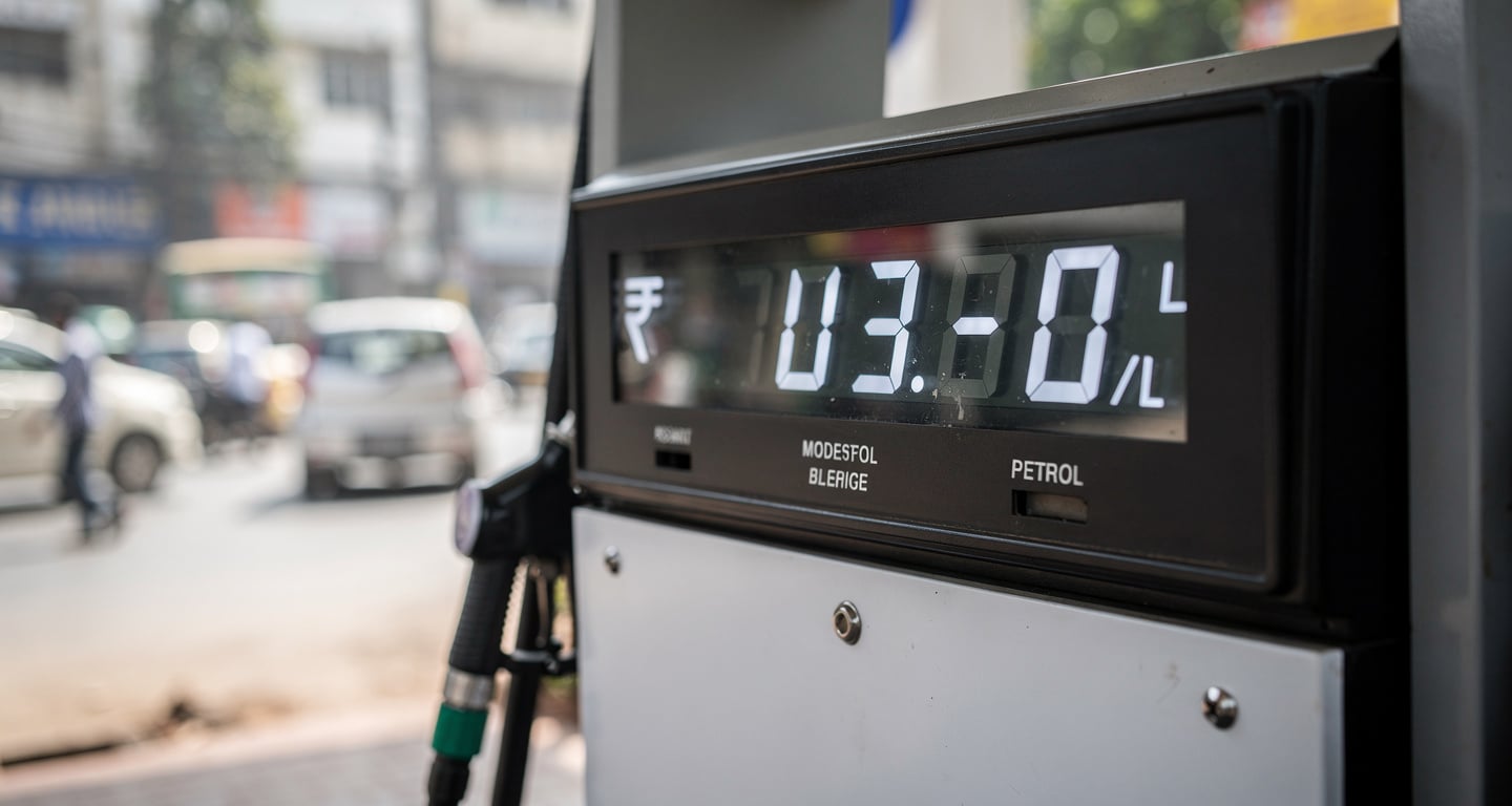 Fuel pump price display showing ₹103-104 per litre at Bengaluru petrol station, Karnataka
