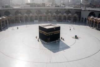Pilgrims circling the Kaaba in Mecca under extreme heat haze