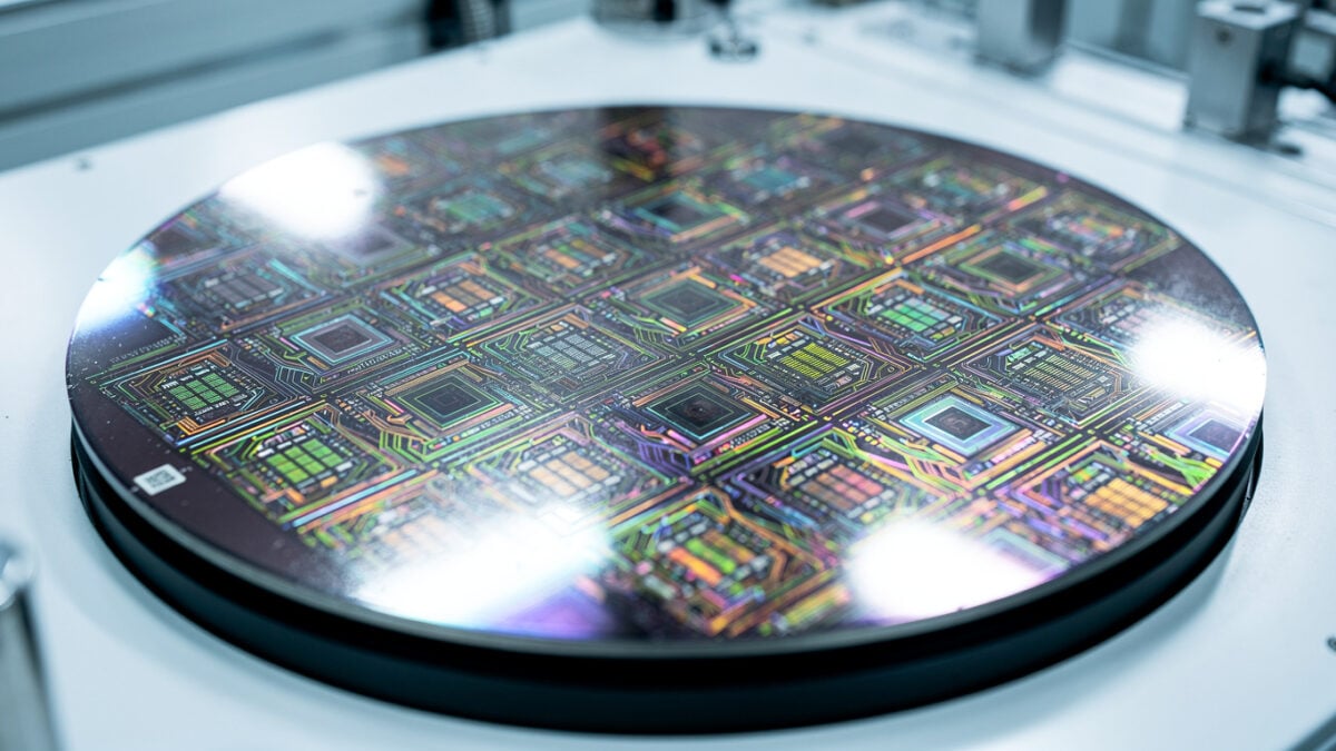 Semiconductor wafer with circuit patterns in a South Korean cleanroom