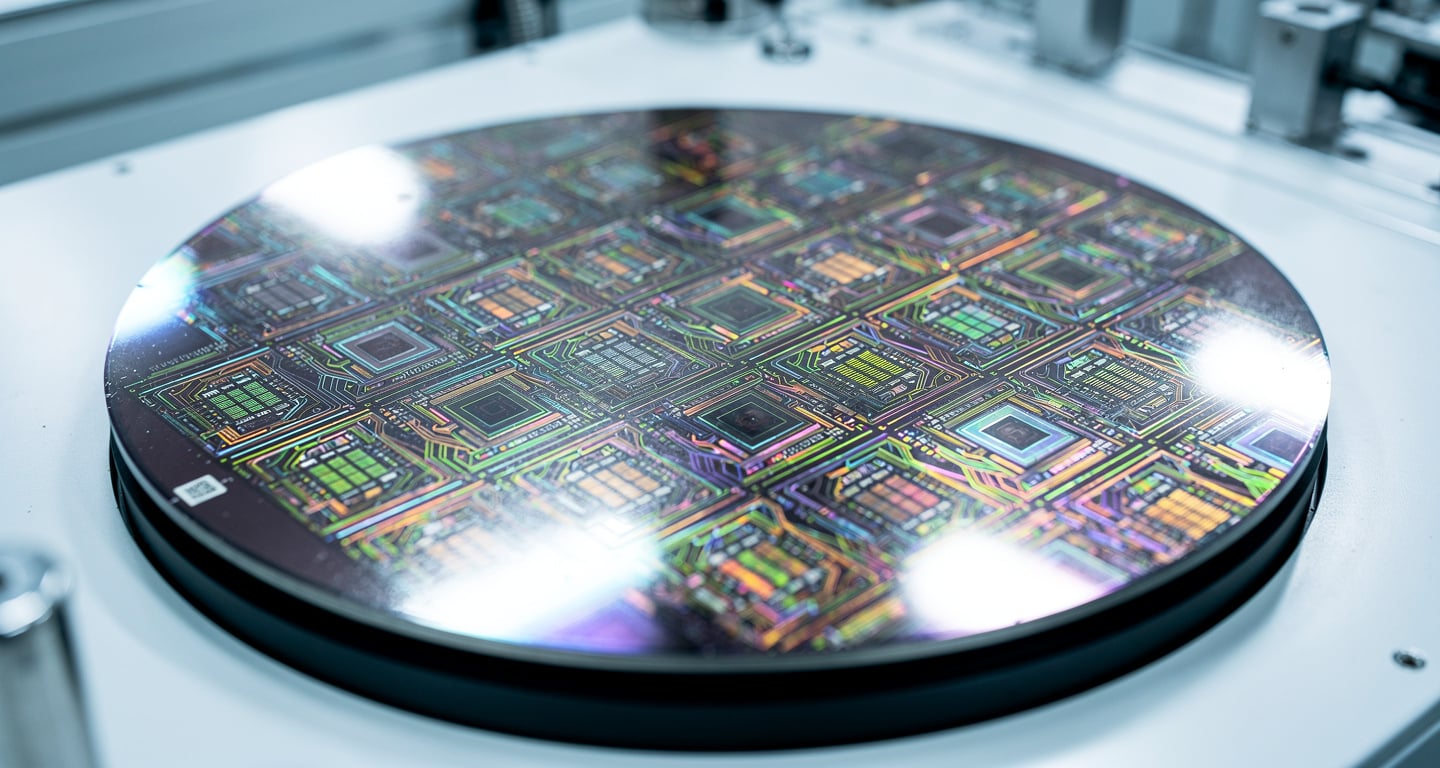 Semiconductor wafer with circuit patterns in a South Korean cleanroom