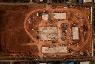 Aerial view of construction site in Myawaddy, Myanmar-Thailand border region