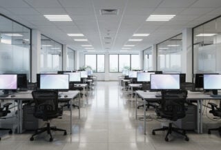Commercial office floors in Colombo business district, multiple workstations and desks