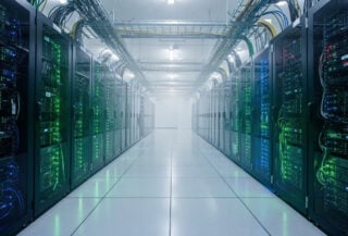 Data center server racks with LED indicators, Singapore or Malaysia facility