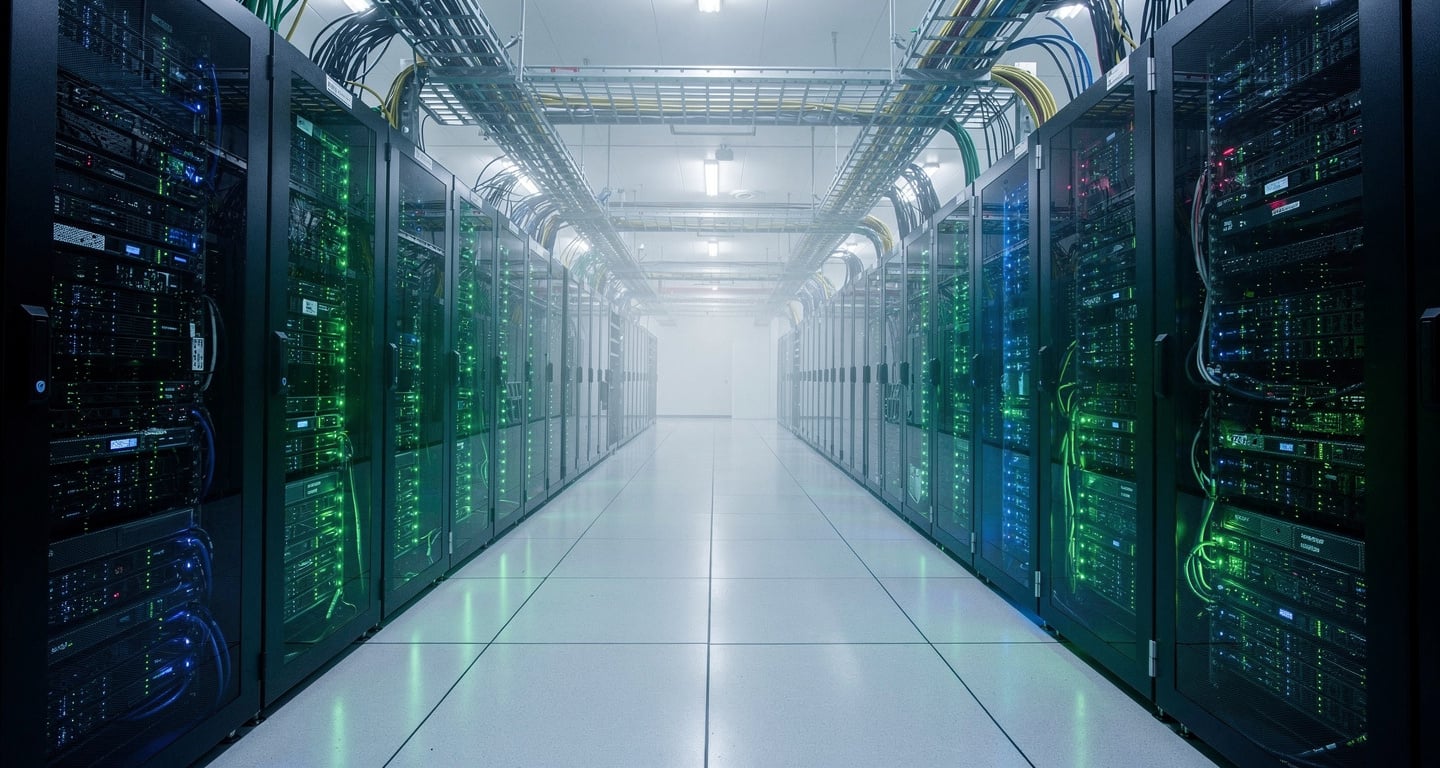 Data center server racks with LED indicators, Singapore or Malaysia facility