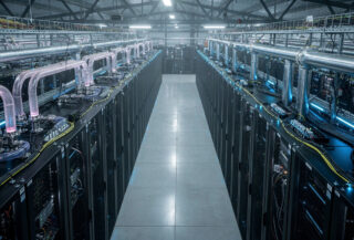 Data center server racks with liquid cooling infrastructure, West Java industrial facility