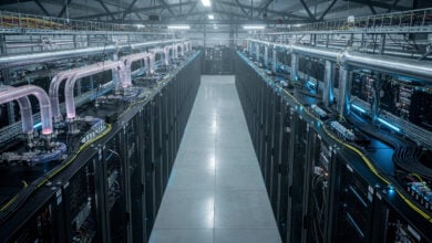 Data center server racks with liquid cooling infrastructure, West Java industrial facility