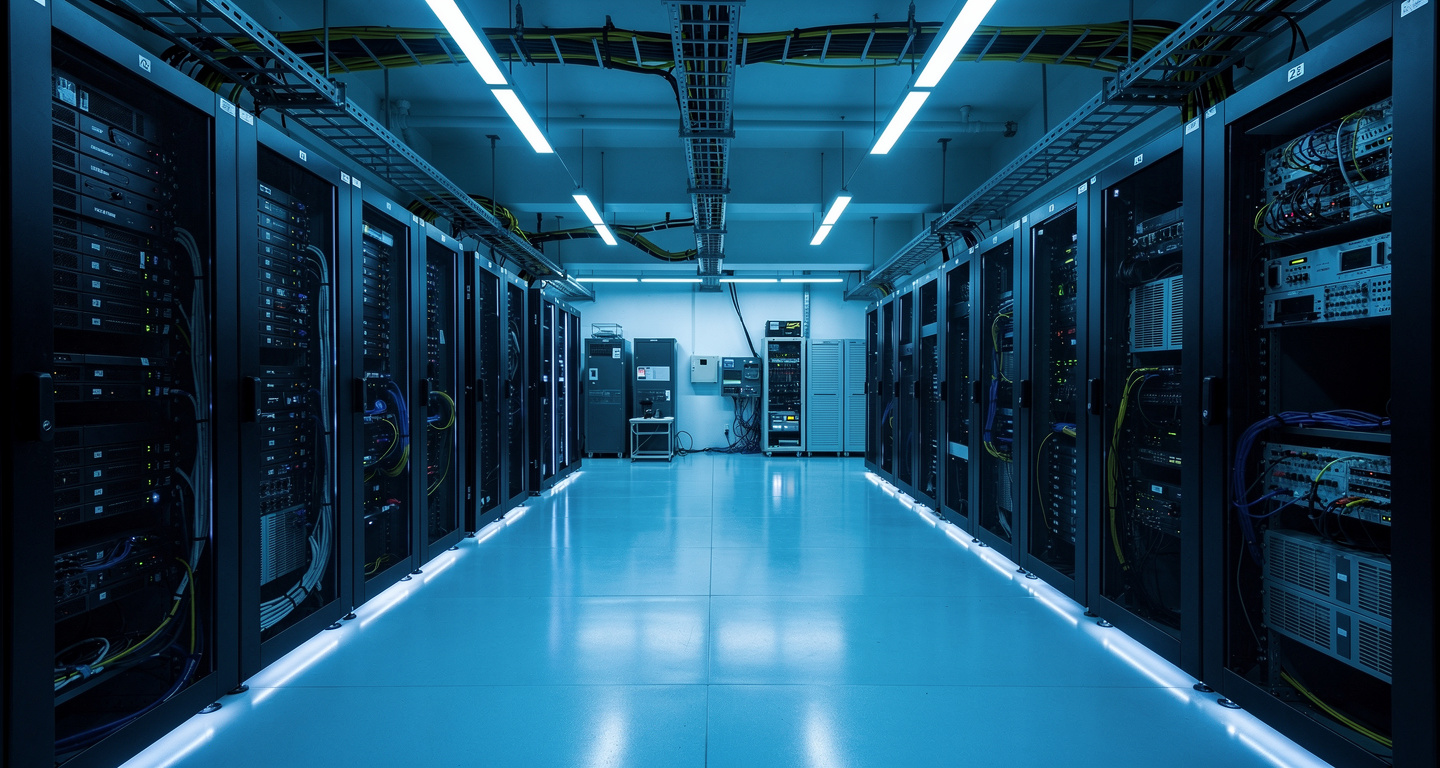 Data centre server room with redundant backup systems, Seoul, South Korea