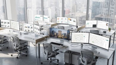 Digital property transaction dashboard with verified listings interface, Shanghai office interior