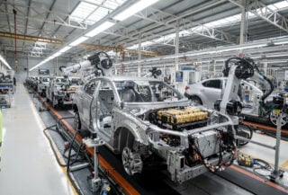 Electric vehicle assembly line in Banten province, Indonesia, industrial manufacturing facility