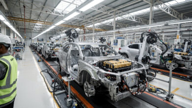 Electric vehicle assembly line in Banten province, Indonesia, industrial manufacturing facility