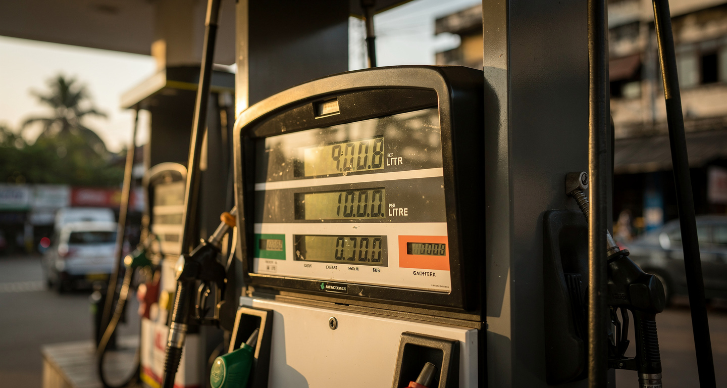 Fuel pump display showing price per litre in Sri Lankan rupees at Colombo petrol station