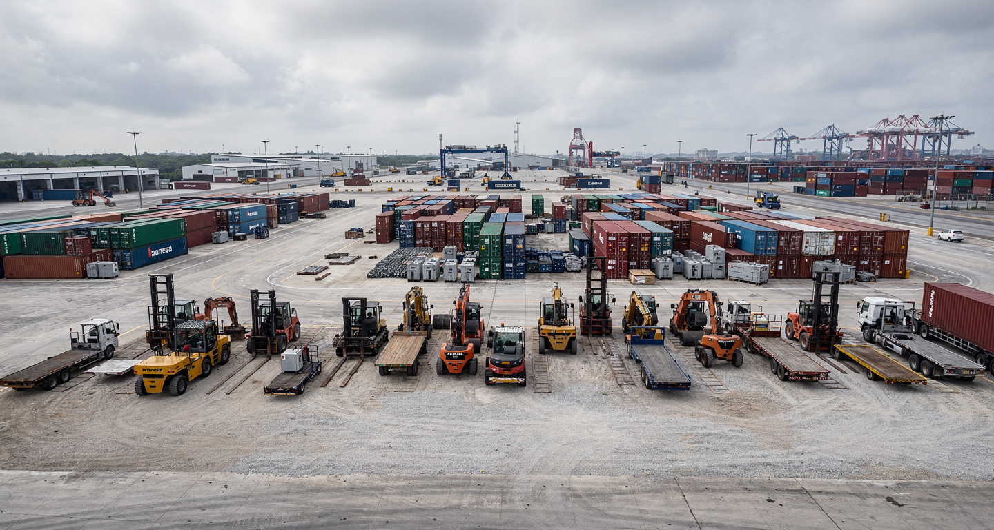Heavy equipment staging area at data centre construction site, Western Sydney