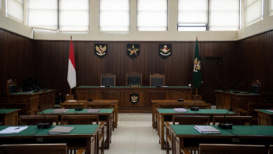 Indonesian military courthouse interior, Jakarta, formal judicial setting