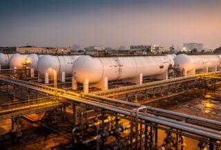 LPG storage facility with cylindrical tanks and industrial infrastructure in India