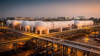 LPG storage facility with cylindrical tanks and industrial infrastructure in India