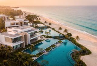 Luxury beachfront resort on Phu Quoc island, Vietnam, sunset lighting