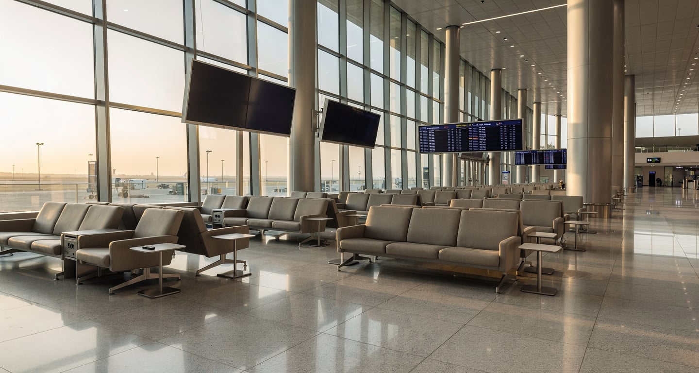 Modern airport terminal interior, Bahrain International Airport departure lounge
