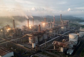 Nickel smelter industrial park, Morowali, Sulawesi, Indonesia, dawn