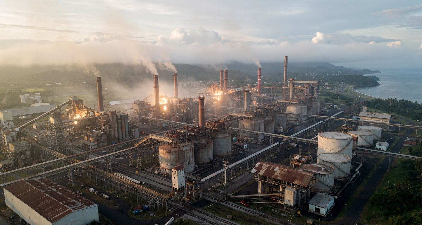 Nickel smelter industrial park, Morowali, Sulawesi, Indonesia, dawn