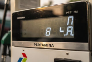 Pertamina fuel pump price display, Jakarta, Indonesia