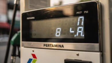 Pertamina fuel pump price display, Jakarta, Indonesia