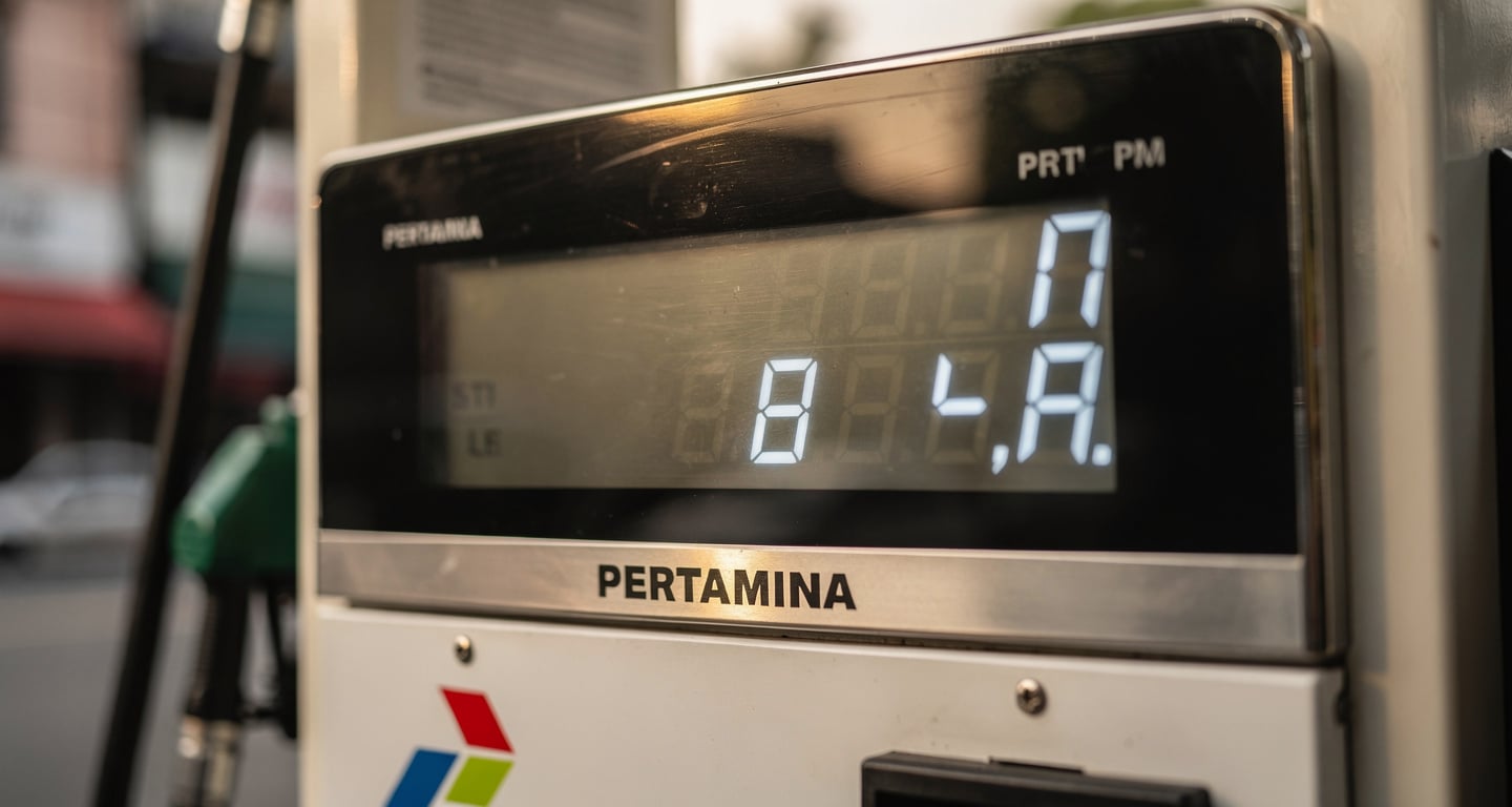 Pertamina fuel pump price display, Jakarta, Indonesia