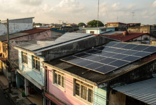 Rooftop solar panels on residential homes in Metro Manila, Philippines