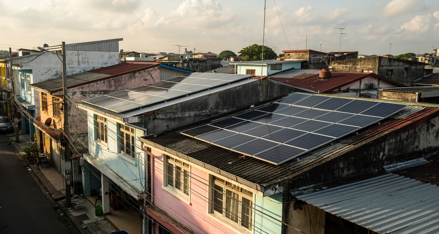Rooftop solar panels on residential homes in Metro Manila, Philippines