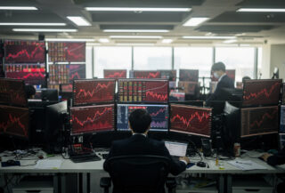 Seoul trading floor, red market screens, KOSPI crash, June 2026