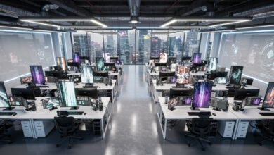 Streaming studio editing workstations with vertical video content and AI interfaces