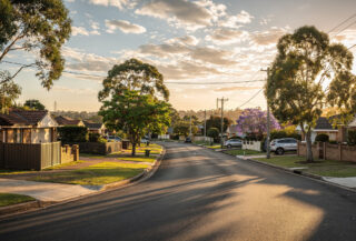 Suburban Brisbane street with detached family homes, outer suburbs