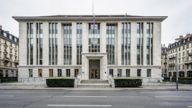 Swiss government building in Geneva, formal diplomatic setting