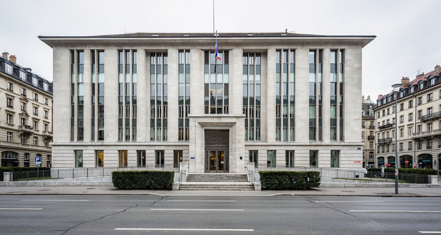 Swiss government building in Geneva, formal diplomatic setting