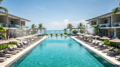 Tropical resort pool and cooling infrastructure, Phuket, Thailand