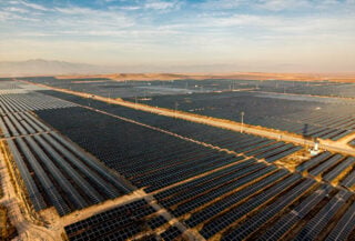 Vast solar panel array in northern China under afternoon light